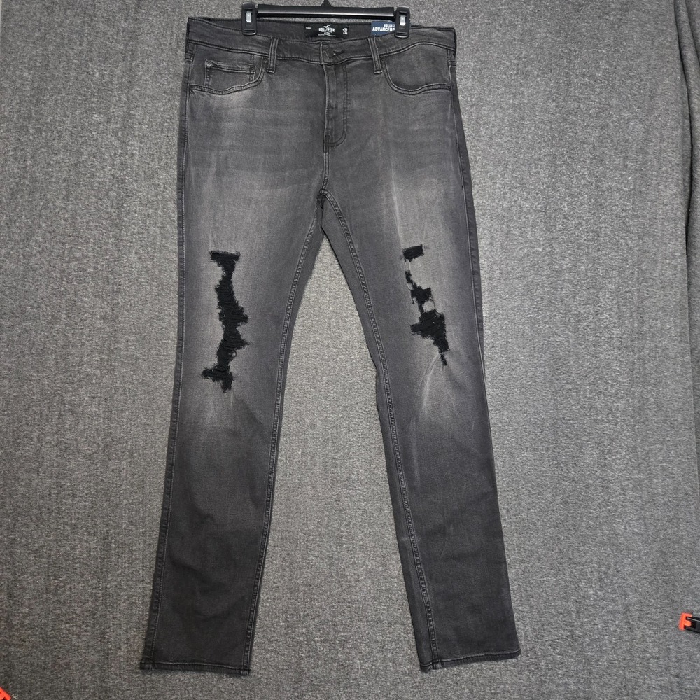 NEW Hollister Advanced Stretch Skinny Jeans Black Distressed 36 x 34‎